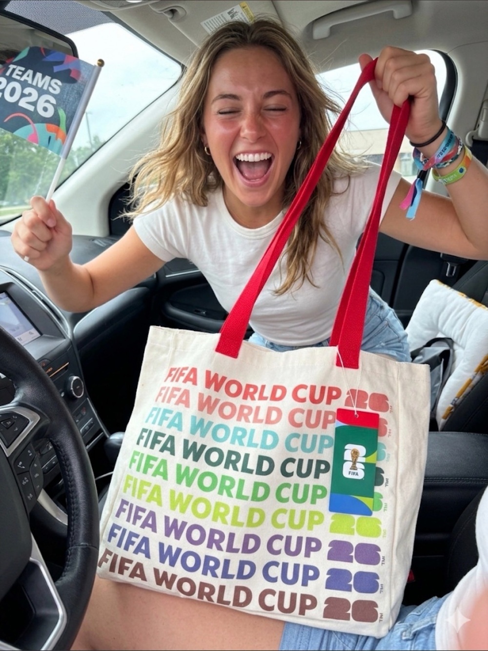 FIFA authentic World Cup Canvas Tote Bag with Red Straps 2026